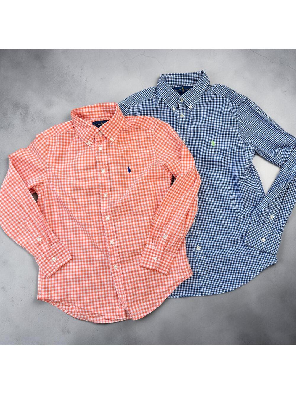 Ralph Lauren Bindle of 2 Boys Gingham Button-Down Shirts M (10-12) L (14-16)